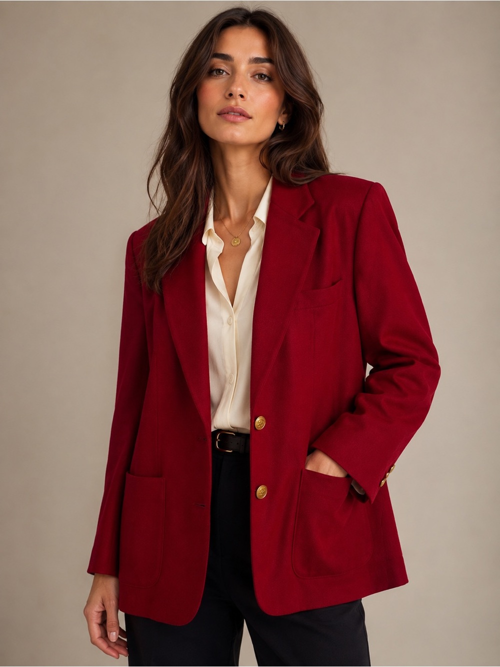 AJ & Friends Vintage Red Wool Blazer Gold Crest Buttons Preppy Jacket size L
